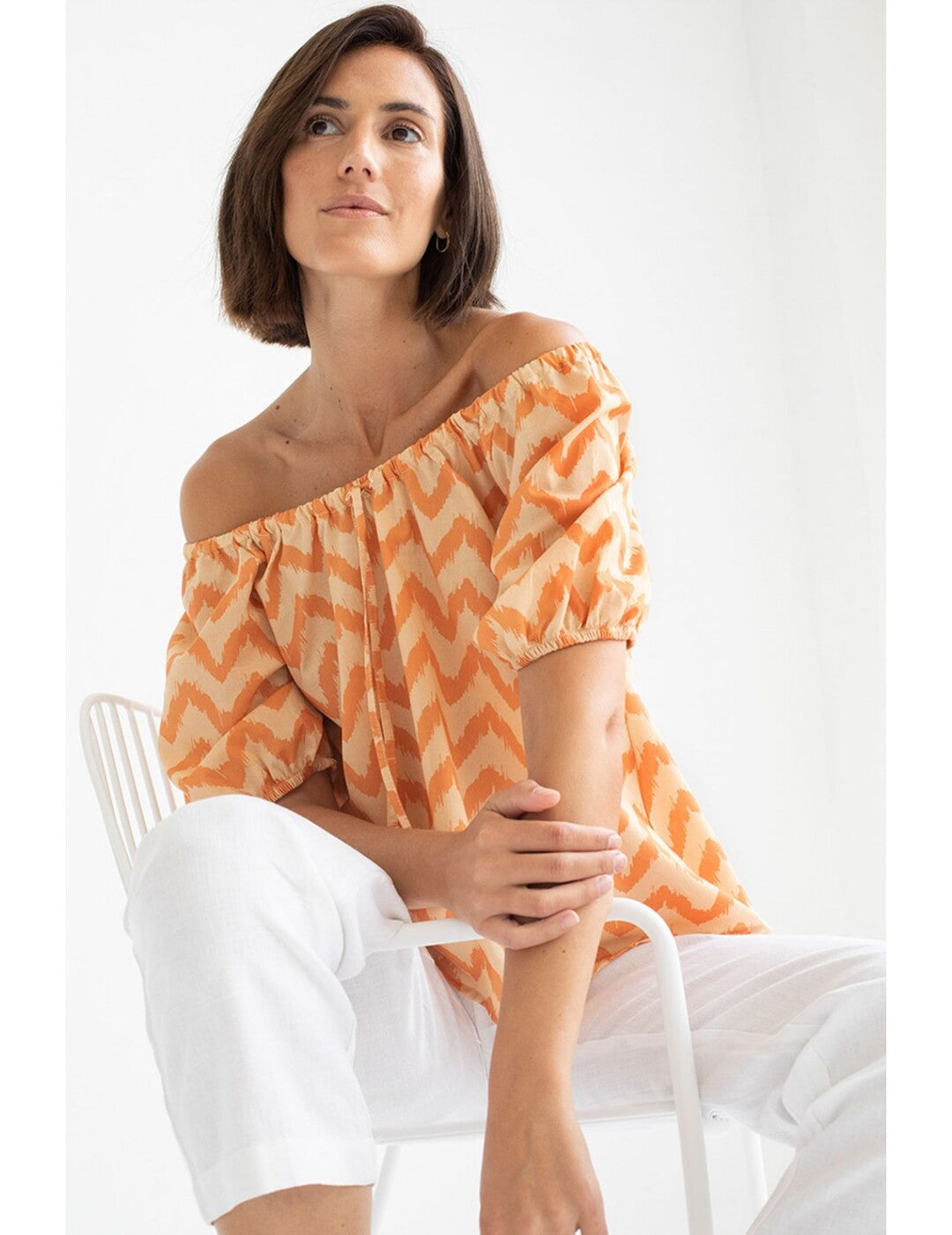 Blusa Mus&Bombon Kamaka Estampada Con Manga Ranglan Zig Zag Amarillo