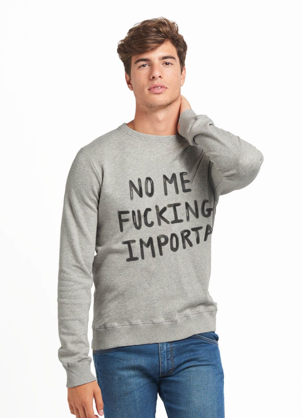 Sudadera Dear Tee hombre NO ME FUCKING IMPORTA-gris